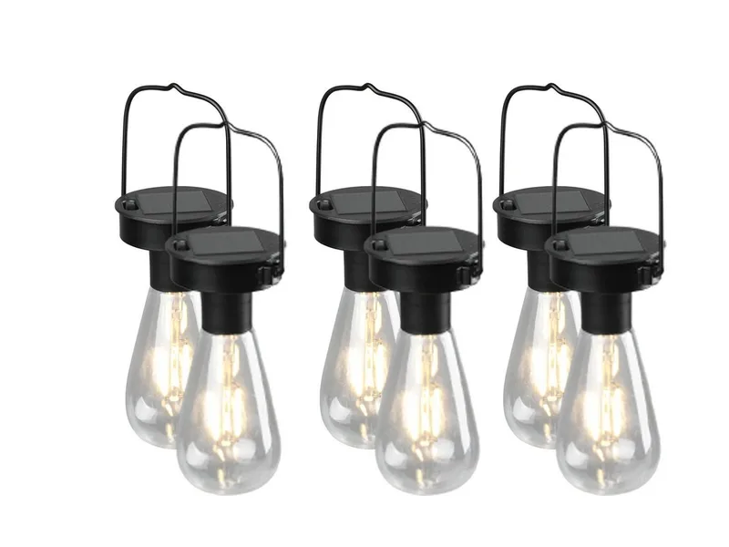 LED Solarleuchte, Dämmerungssensor, LED fest integriert, 6erSet Solar-lichter Hängeleuchte Outdoor hängend Garten & Balkon Ø7cm von Reality in Schwarz – Produktfoto
