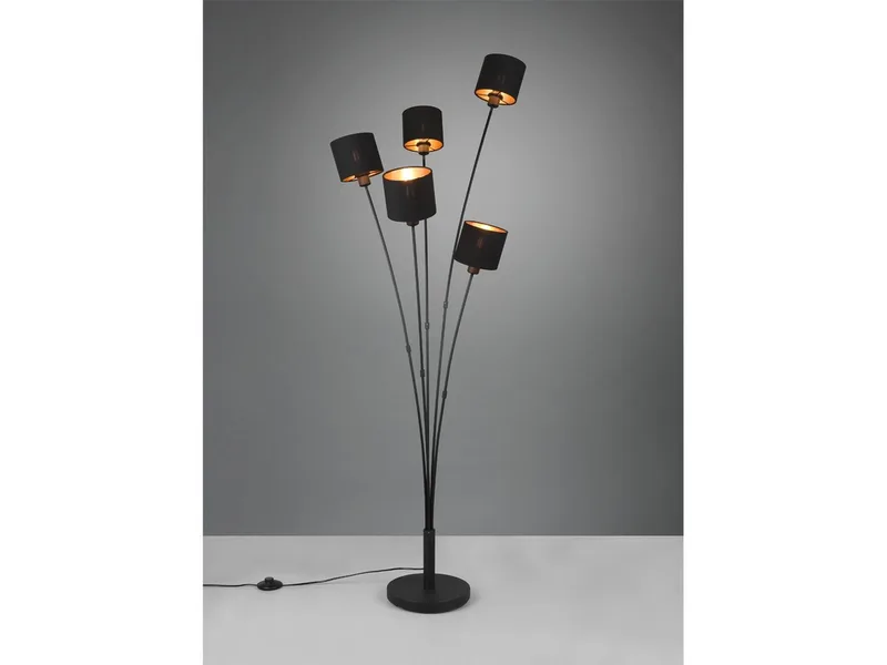 LED Stehlampe 5-flammig mit Stoffschirmen, Höhe 163cm, dimmbar, LED wechselbar, Warmweiß, ausgefallene Stehleuchte, Wohnzimmer Lampe stehend inkl. E14 LEDs van Reality in Zwart – productfoto 3 van 5
