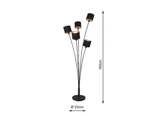 LED Stehlampe 5-flammig mit Stoffschirmen, Höhe 163cm, dimmbar, LED wechselbar, Warmweiß, ausgefallene Stehleuchte, Wohnzimmer Lampe stehend inkl. E14 LEDs van Reality in Zwart – productfoto 4 van 5