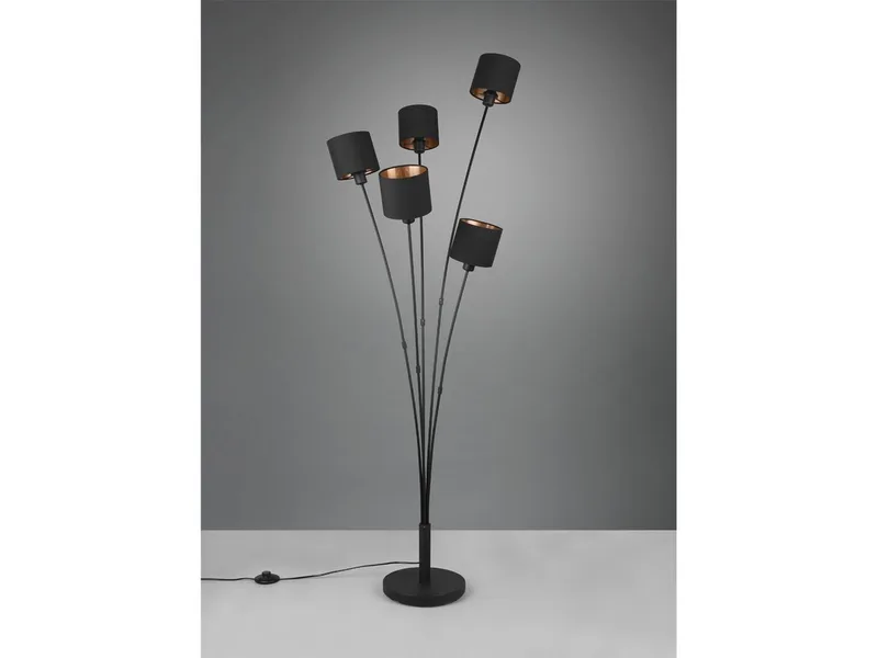 LED Stehlampe 5-flammig mit Stoffschirmen, Höhe 163cm, dimmbar, LED wechselbar, Warmweiß, ausgefallene Stehleuchte, Wohnzimmer Lampe stehend inkl. E14 LEDs van Reality in Zwart – productfoto 5 van 5