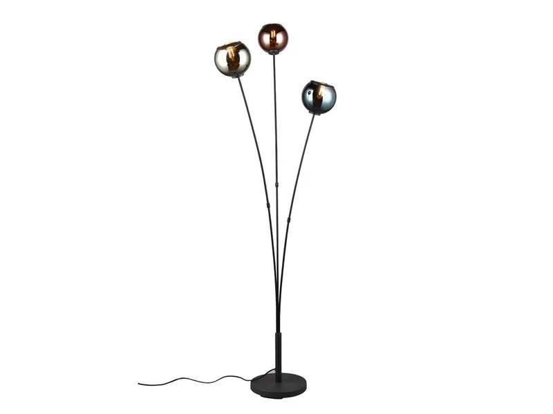 LED Stehlampe mit bunten Glaskugeln, Höhe 150cm, dimmbar, LED wechselbar, warmweiß, ausgefallene moderne Wohnzimmer-lampe stehend für Ecke, inkl. E14 LED von Reality in Mehrfarbig, Schwarz – Produktfoto