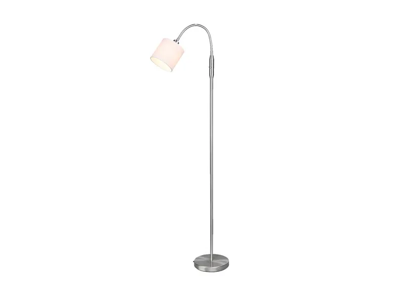 LED Stehlampe mit Flexarm & Stoffschirm, Höhe 130cm, Dimmfunktion, LED wechselbar, Warmweiß, kleine Lese Stehleuchte zum Lesen mit Schwanenhals, inkl. Leuchtmittel von Reality in Silber, Weiß – Produktfoto