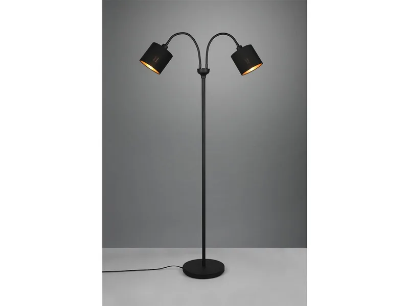 LED Stehlampe mit Flexarm & Stoffschirmen, Höhe 130cm, dimmbar, LED wechselbar, Warmweiß, kleine Stehleuchte zum Lesen, Wohnzimmer Lese-Lampe inkl. E14 LED von Reality in Schwarz – Produktfoto 3 von 5