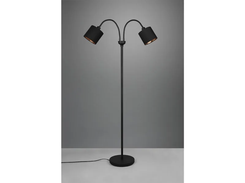LED Stehlampe mit Flexarm & Stoffschirmen, Höhe 130cm, dimmbar, LED wechselbar, Warmweiß, kleine Stehleuchte zum Lesen, Wohnzimmer Lese-Lampe inkl. E14 LED von Reality in Schwarz – Produktfoto 5 von 5