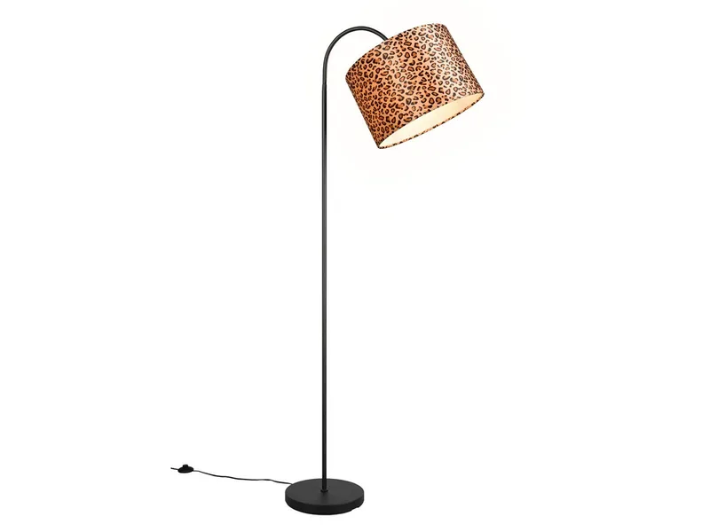 LED Stehlampe Stoffschirm Leopardenmuster Höhe 156cm, dimmbar, LED wechselbar, warmweiß, groß-e ausgefallene besondere Wohnzimmer-lampe Ecke stehend ge-bogen van Reality in Bruin – productfoto