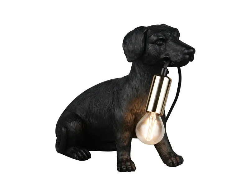 LED Tischleuchte aus Kunststoff Hundelampe, Höhe 23,5cm, dimmbar, LED wechselbar, warmweiß, besondere Nacht-tischlampe ausgefallene Tierlampe Dackel inkl. E14 LED von Reality in Schwarz – Produktfoto
