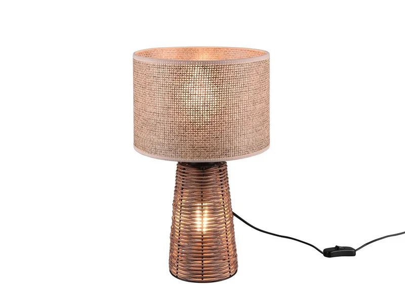LED Tischleuchte aus Rattan mit Korbgeflecht, Höhe 40cm, dimmbar, LED wechselbar, Warmweiß, Große Boho Nacht-tischlampe Korb-lampe skandinavisch, inkl. E27 LED fra Reality i Beige, Brun – produktbillede