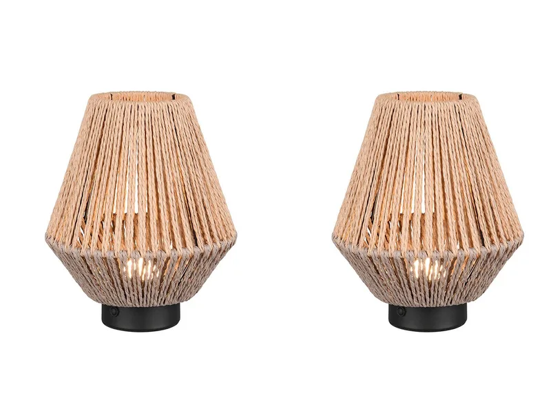 LED Tischleuchte, Dimmfunktion, LED fest integriert, Warmweiß, 2er SET kleine Boho Akku Leuchten kabel-los ohne Strom, Höhe 22cm von Reality in Beige – Produktfoto