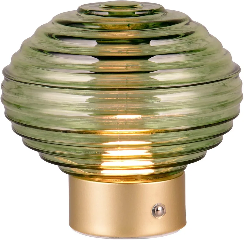 LED Tischleuchte EARL, USB-Ladefunktion, mehrere Helligkeitsstufen, LED fest integriert, Warmweiß, kabellose Akku Tischlampe, Glasschirm, USB-C Ladekabel, Touchdimmer by Reality in Green – product photo