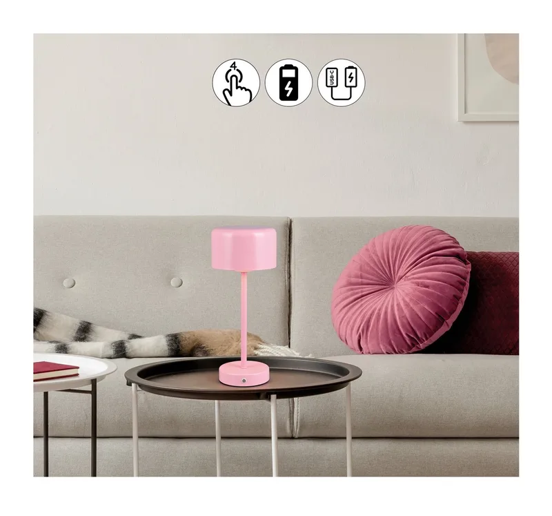 LED Tischleuchte JEFF, Tischlampe Kinderzimmer mit USB-C Ladekabel, Touch-Sensor, Dimmfunktion, LED fest integriert, Warmweiß, dimmbar, Höhe 30cm, Kinder Lampe warmweiß Leselampe, Akkuleuchte, Akku fra Reality i Lyserød – produktbillede