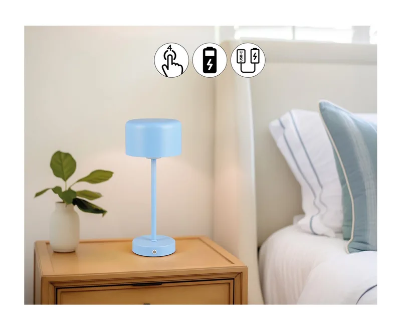 LED Tischleuchte JEFF, Tischlampe Kinderzimmer mit USB-C Ladekabel, Touch-Sensor, Dimmfunktion, LED fest integriert, Warmweiß, dimmbar, Höhe 30cm, Kinder Lampe warmweiß Leselampe, Akkuleuchte, Akku de Reality en Bleu – photo produit