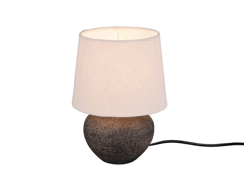 LED Tischleuchte, LED wechselbar, Warmweiß, kleine Design-klassiker mit Keramik & Stoff Lampenschirm Beige H: 25cm de Reality en Marron – photo produit