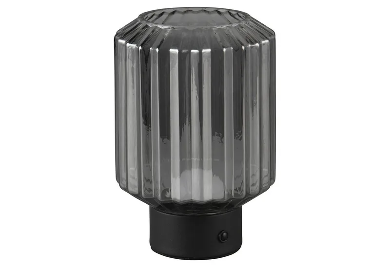 LED Tischleuchte LORD, H 19 cm, Rauchfarben, Glas, Metall, Dimmfunktion, USB-Ladefunktion, LED fest integriert, Extra-Warmweiß, Akkubetrieben, Touchsensor, inkl. USB-Ladekabel de Reality en Noir – photo produit