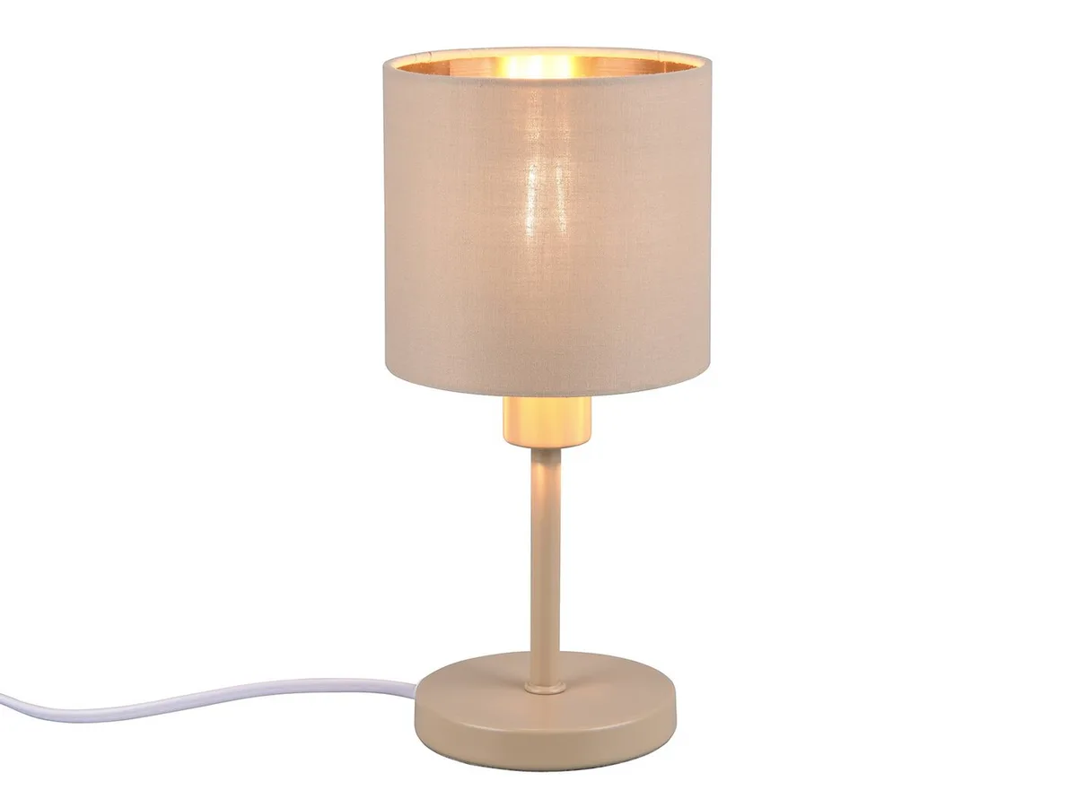 LED Tischleuchte Metall mit Stoffschirm, Höhe 25,5cm, dimmbar, LED wechselbar, Warmweiß, schmale Nacht-Tischlampe, Wohnzimmer Fensterbank inkl. E14 LED van Reality in Beige, Bruin – productfoto