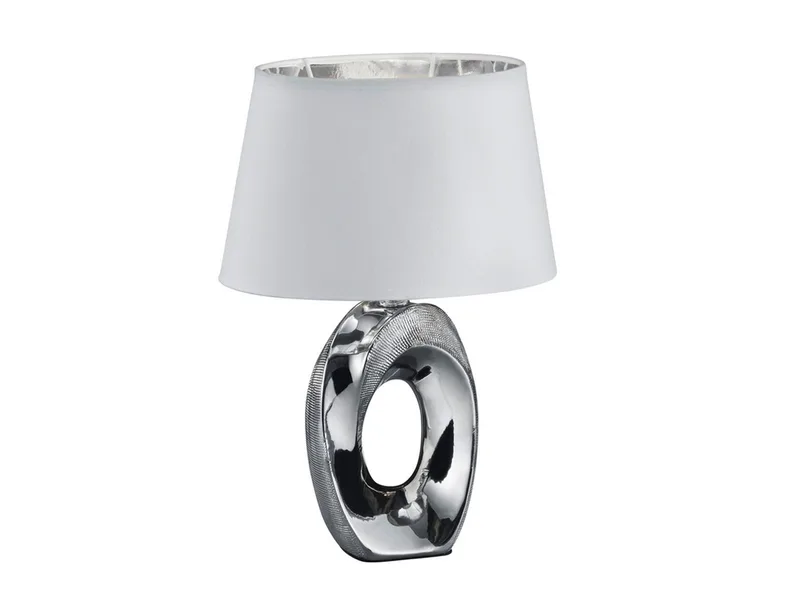 LED Tischleuchte mit Keramik Fuß & Stoffschirm, Höhe 33cm, dimmbar, LED wechselbar, Warmweiß, ausgefallene Nacht-Tischlampe mit E14 LED fra Reality i Sølv – produktbillede