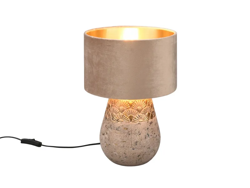 LED Tischleuchte mit Keramikfuß & Samtschirm, Höhe 38cm, dimmbar, LED wechselbar, warmweiß, ausgefallene Nacht-tischlampe Wohnzimmer-lampe für Kommode & Sideboard de Reality en Beige, Marron – photo produit