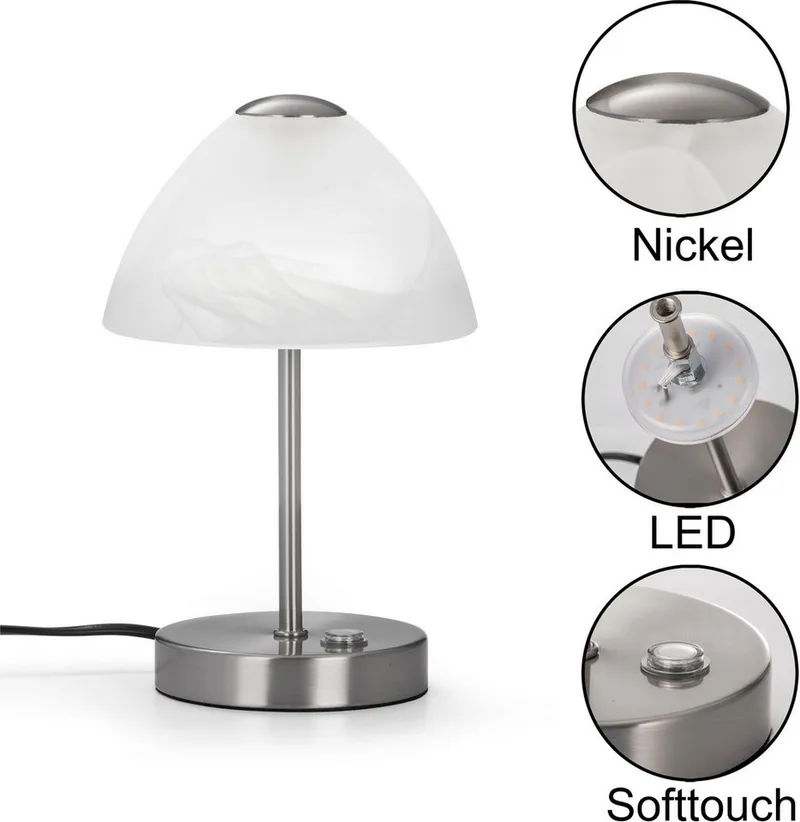 LED Tischleuchte Queen, Dimmfunktion, LED fest integriert, Warmweiß, Tischlampe mit 4 fach TOUCH-Dimmer in klassischem Design de Reality en Argent – photo produit