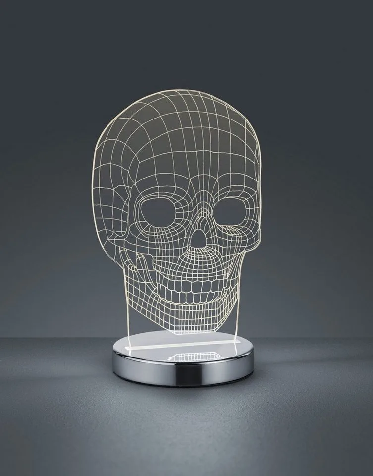 LED Tischleuchte Skull, Farbwechsel, LED fest integriert, Farbwechsler, Tischlampe, Totenkopf Design, Acrylplatte, Lichtfarbe einstellbar de Reality en Argent – photo produit