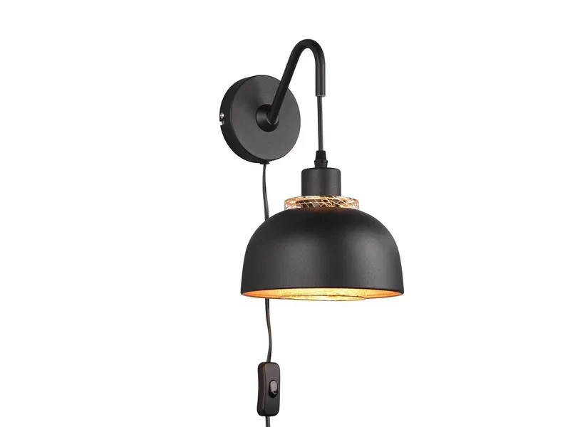 LED Wandleuchte mit Stecker und Schalter, Höhe 30cm, dimmbar, LED wechselbar, warmweiß, Wandlampe innen Industrial Style, Nachttischlampe Wand inkl. E27 LED de Reality en Noir – photo produit