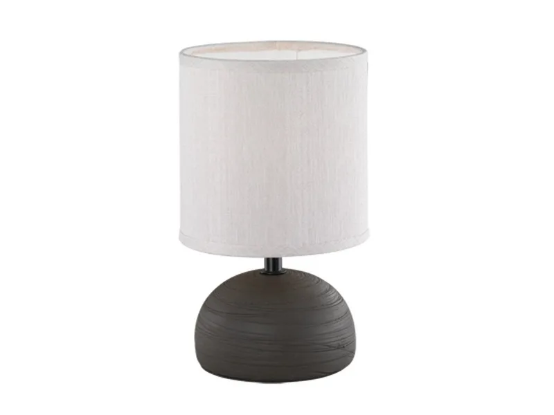 Nachttischlampe, Dimmfunktion, LED wechselbar, Warmweiß, kleine dimmbar-e Fensterlampe mit Stoff Lampenschirm Beige, Höhe 23cm de Reality en Marron – photo produit
