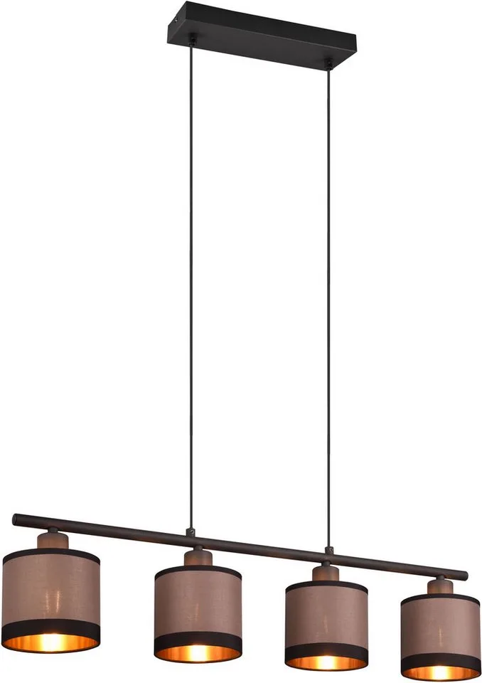 Pendelleuchte DAVOS, Hängeleuchte 4-flammig exkl 4x E14 max 10W höhenverstellbar, Leuchtmittel wechselbar, warmweiß - kaltweiß, Hängelampe mit Stoffschirmen 2-farbig Höhe bis max 150cm verstellbar de Reality en Noir – photo produit