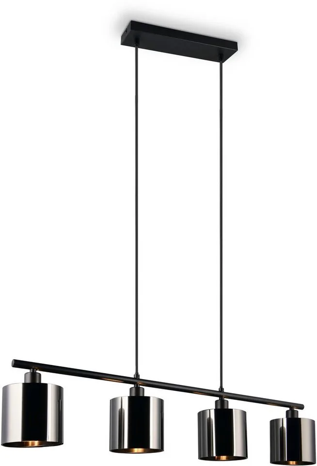 Pendelleuchte JASON, Hängelampe Esszimmerlampe, 4-flammig, exkl. 4xE14 max 10W, Leuchtmittel wechselbar, warmweiß - kaltweiß, höhenverstellbar max 150cm, mit semi-transparenten Kunststoff-Schirmen von Reality in Grau, Schwarz – Produktfoto