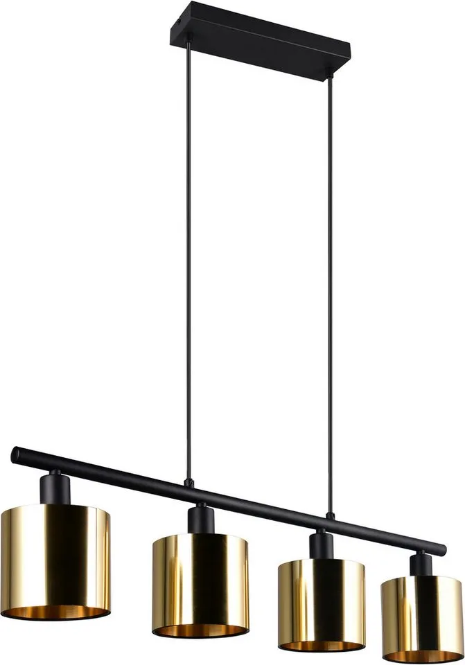 Pendelleuchte JASON, Hängelampe Esszimmerlampe, 4-flammig, exkl. 4xE14 max 10W, Leuchtmittel wechselbar, warmweiß - kaltweiß, höhenverstellbar max 150cm, mit semi-transparenten Kunststoff-Schirmen de Reality en Or – photo produit