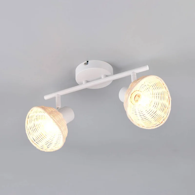 Plafondlamp Calvi, wit, rotan naturel, lengte 40 cm, 2-lamps. von Reality in Wit mat, Rotan naturel – Produktfoto