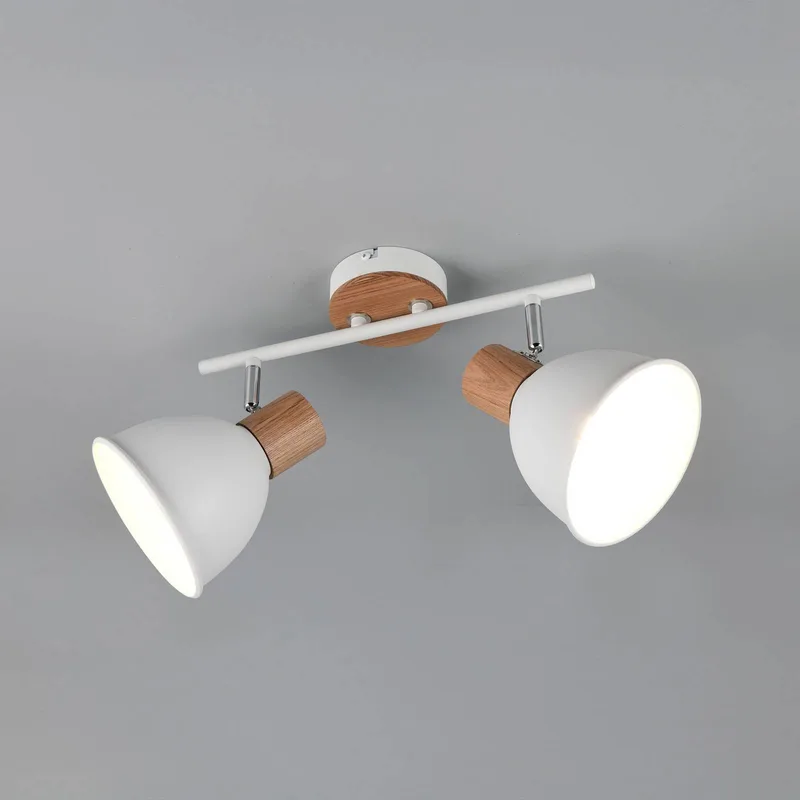 Plafondlamp Delume, wit, lengte 49 cm, 2-lamps, metaal/hout de Reality en Wit mat, Hout – photo produit