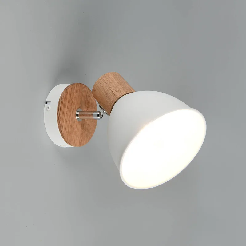Plafondlamp Delume, wit, Ø 15 cm, 1-lamp, metaal/hout von Reality in Wit mat, Hout – Produktfoto