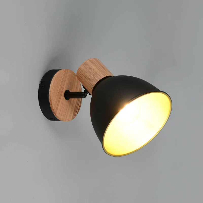 Plafondlamp Delume, zwart, Ø 15 cm, 1-lamp, metaal/hout by Reality in Zwart mat, Hout – product photo