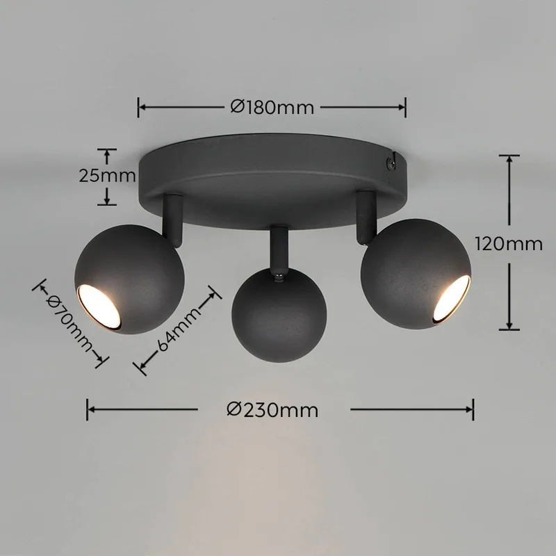 Plafondlamp Enaro, metaal, GU10 Mini von Reality in Anthrazit – Produktfoto