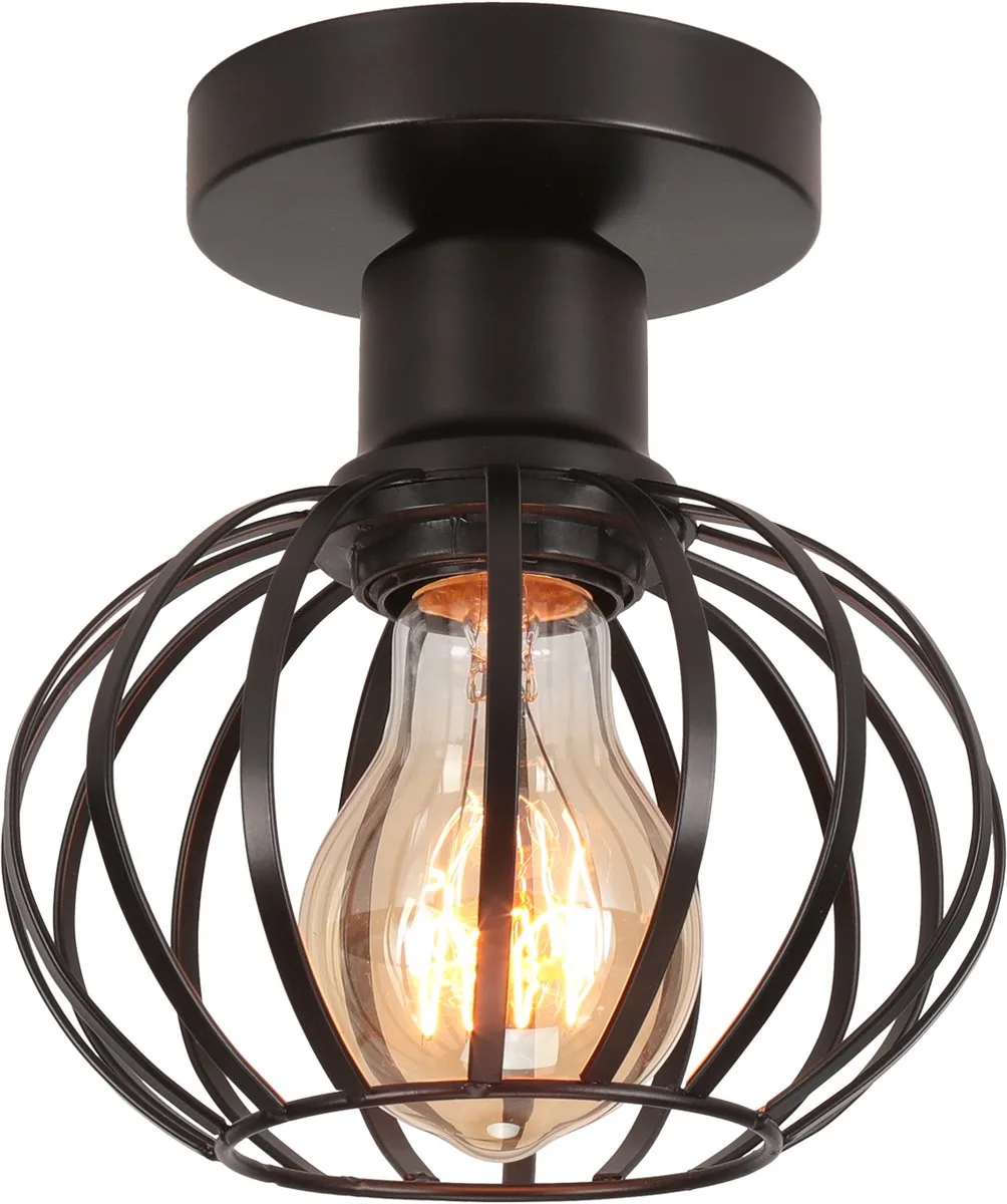 Plafondlamp Industrieel Ronde E27 Plafondverlichting voor Woonkamer Slaapkamer von Reality in Schwarz – Produktfoto