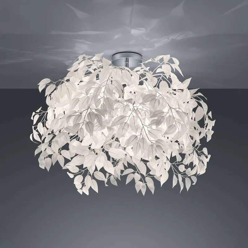 Plafondlamp Leavy, chroom/wit, Ø 70 cm, kunststof fra Reality i Krom, Hvid – produktbillede