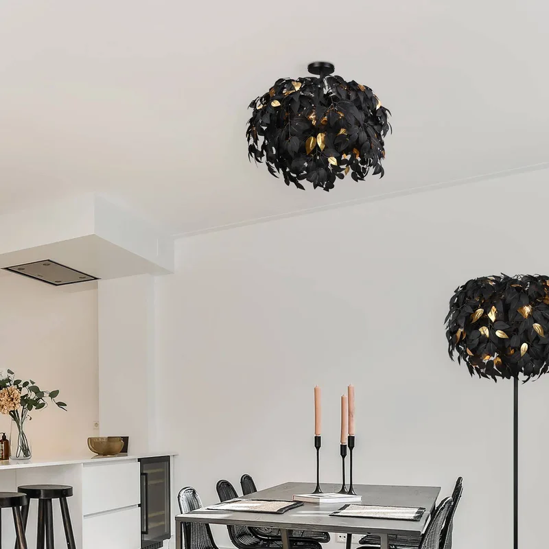 Plafondlamp Leavy, Ø 70 cm, zwart/goud, kunststof by Reality in Black, Gold – product photo