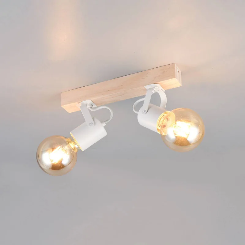 Plafondlamp Lynar, wit, hout, metaal, lengte 31 cm, 2-lamps. by Reality in Wit mat, Hout – product photo