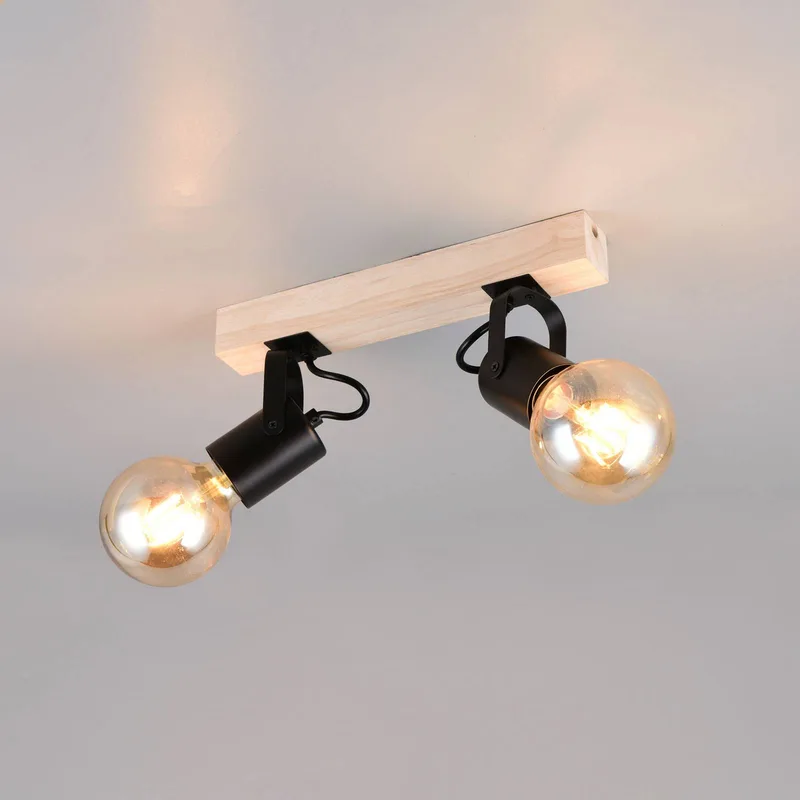 Plafondlamp Lynar, zwart, hout, metaal, lengte 31 cm, 2-lamps. van Reality in Zwart mat, Hout – productfoto