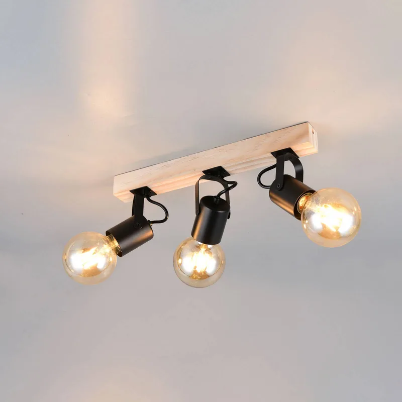 Plafondlamp Lynar, zwart, hout, metaal, lengte 42 cm, 3-lamps. von Reality in Zwart mat, Hout – Produktfoto
