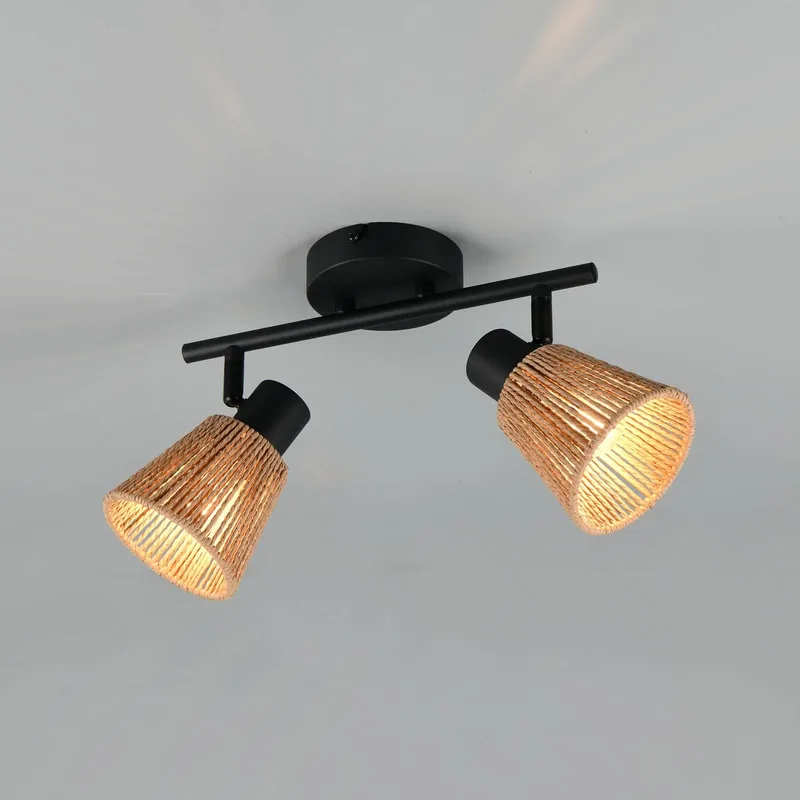 Plafondlamp Natrel, zwart/bruin, lengte 41 cm, 2-lamps, metaal de Reality en Noir, Marron – photo produit