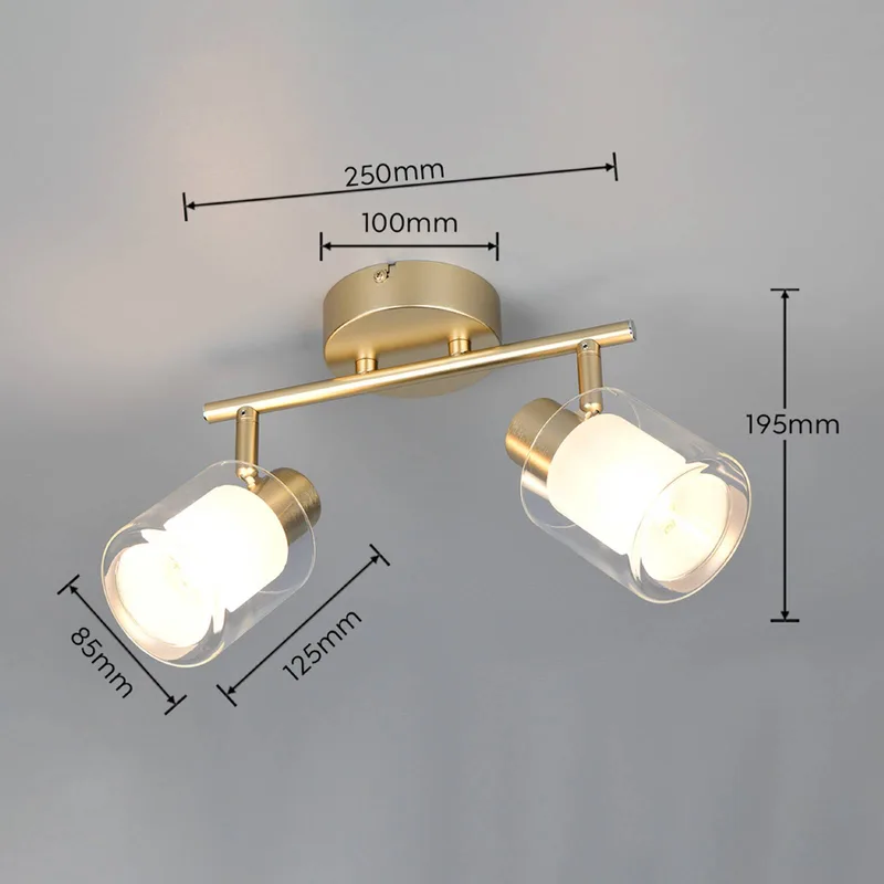 Plafondlamp Neralo, 2-lamps, goudkleurig, metaal, E14 de Reality en Or, Transparent, Blanc – photo produit