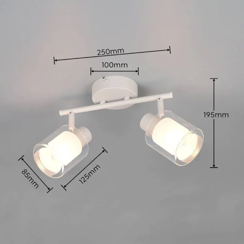 Plafondlamp Neralo, 2-lamps, lichtgrijs, metaal, E14 de Reality en Gris clair, Transparent, Blanc – photo produit