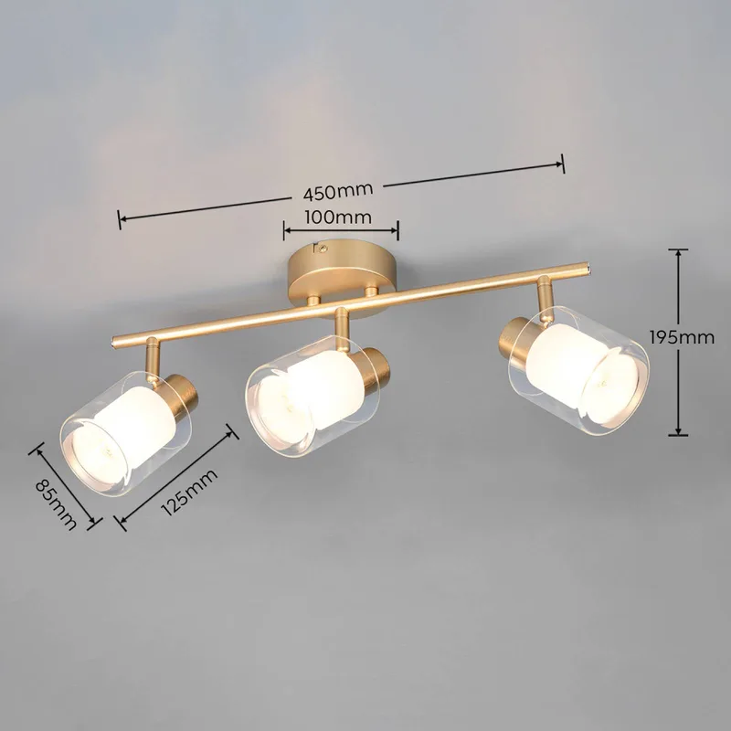 Plafondlamp Neralo, 3-lamps, goudkleurig, metaal, E14 by Reality in Gold, Transparent, White – product photo