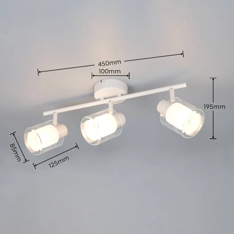 Plafondlamp Neralo, 3-lamps, lichtgrijs, metaal, E14 van Reality in Lichtgrijs, Transparant, Wit – productfoto