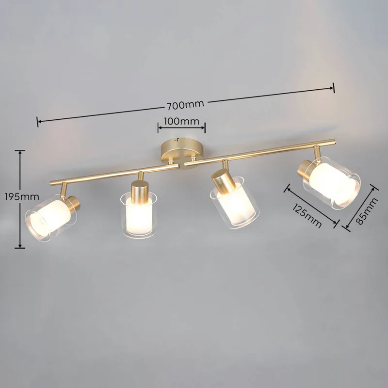 Plafondlamp Neralo, 4-lamps, goudkleurig, metaal, E14 de Reality en Or, Transparent, Blanc – photo produit