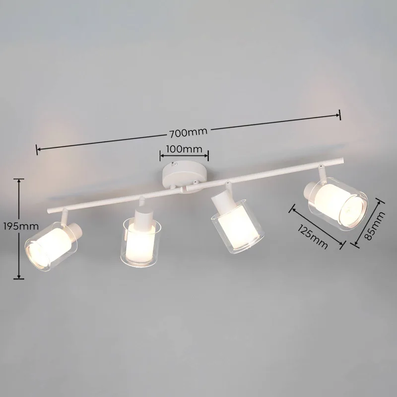 Plafondlamp Neralo, 4-lamps, lichtgrijs, metaal, E14 von Reality in Hellgrau, Transparent, Weiß – Produktfoto
