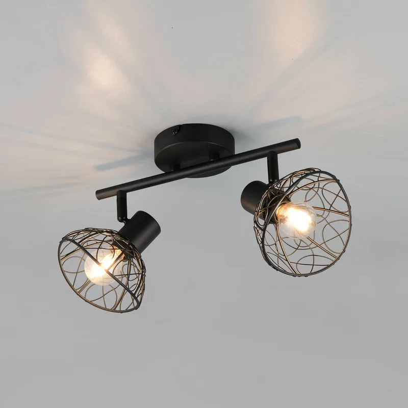 Plafondlamp Yako, matzwart, lengte 40 cm, 2-lamps, metaal von Reality in Zwart mat – Produktfoto