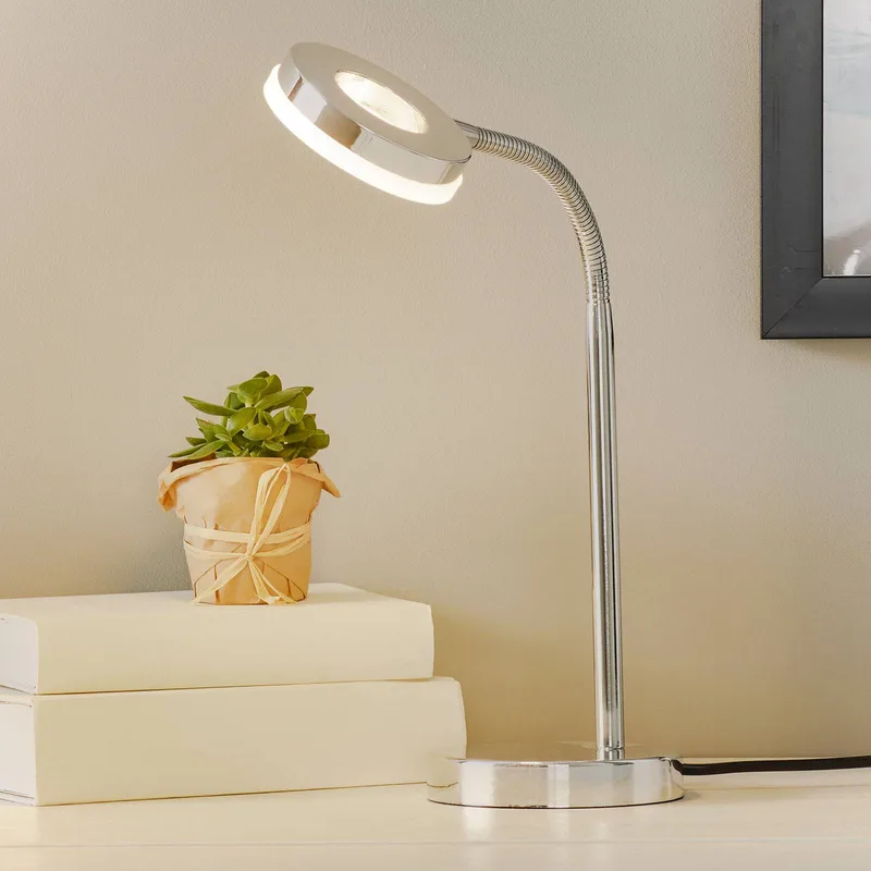 Rennes LED tafellamp, chroomkleurig, hoogte 40 cm från Reality i Krom, Opaalwit – produktbild