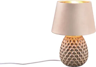 Schreibtischlampe ARIANA Tischleuchte exkl 1xE27 max60W Höhe 35cm Ø 24cm Nachttischlampe, Ein-/Ausschalter, Leuchtmittel wechselbar, warmweiß - kaltweiß, Struktur Keramik Samt Schirm innen gold,Tischlampe mit Schnurschalter de Reality en Beige, Marron – photo produit 1 sur 4