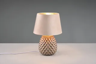 Schreibtischlampe ARIANA Tischleuchte exkl 1xE27 max60W Höhe 35cm Ø 24cm Nachttischlampe, Ein-/Ausschalter, Leuchtmittel wechselbar, warmweiß - kaltweiß, Struktur Keramik Samt Schirm innen gold,Tischlampe mit Schnurschalter de Reality en Beige, Marron – photo produit 2 sur 4