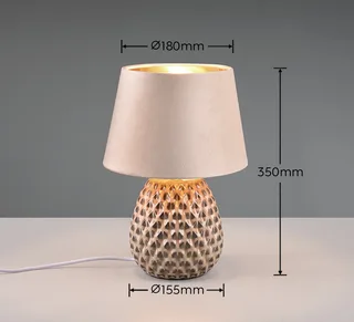 Schreibtischlampe ARIANA Tischleuchte exkl 1xE27 max60W Höhe 35cm Ø 24cm Nachttischlampe, Ein-/Ausschalter, Leuchtmittel wechselbar, warmweiß - kaltweiß, Struktur Keramik Samt Schirm innen gold,Tischlampe mit Schnurschalter de Reality en Beige, Marron – photo produit 4 sur 4
